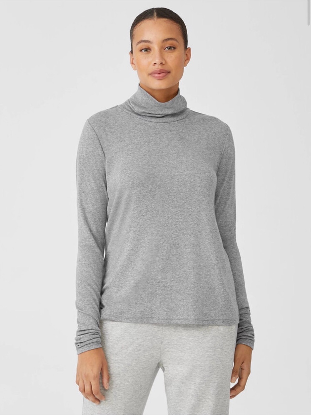 Eileen Fisher Pima Cotton Blend Gray Turtleneck Long Sleeve Top NEW XS